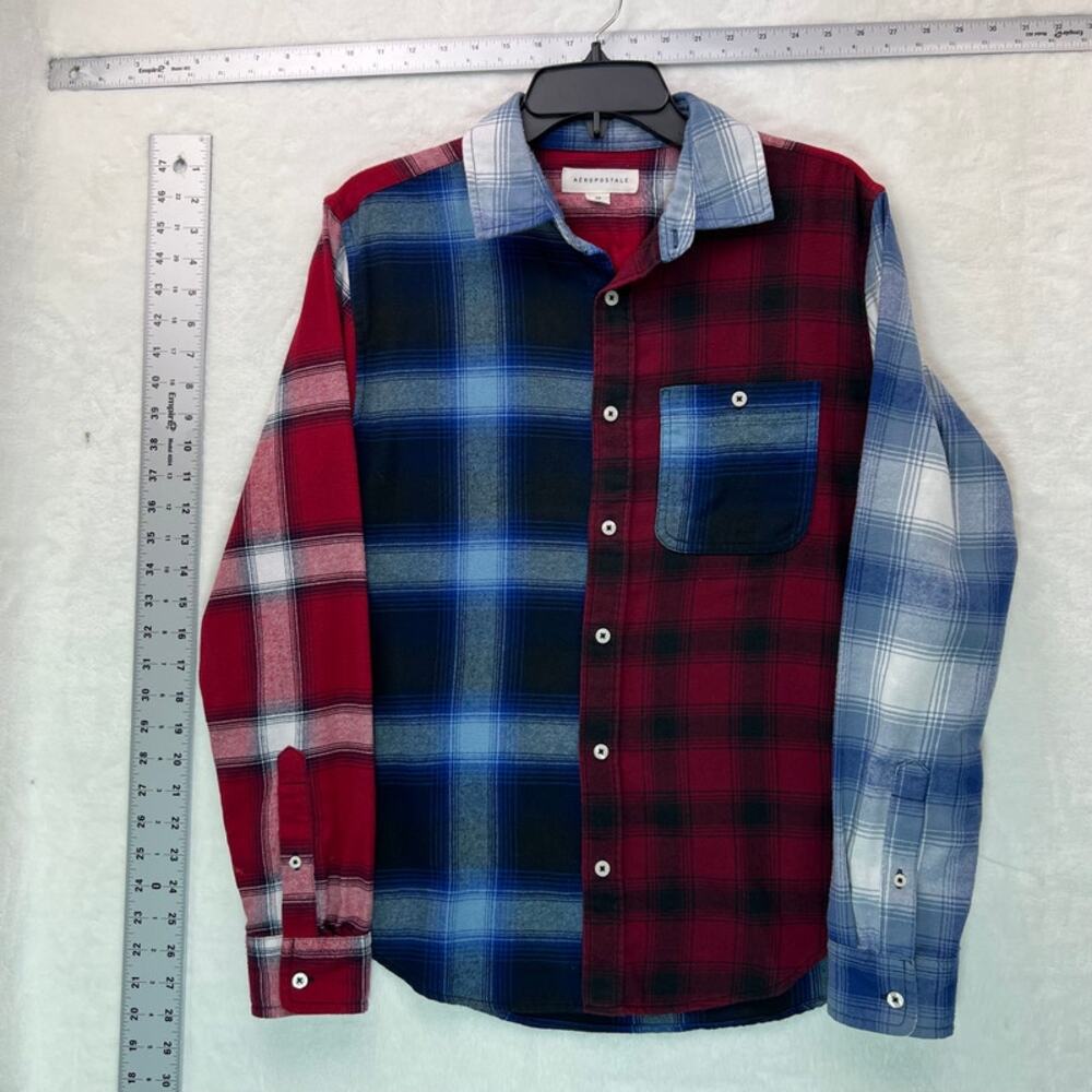 Aeropostale XS Plaid Flannel Shirt Colorblock Red Blue Button Down